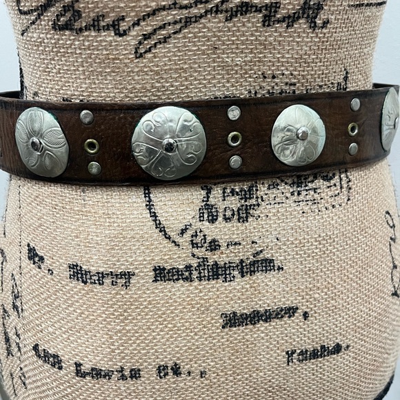 Vintage Brown Concho Adjustable Long Leather Belt Made in Morocco 37” - Picture 3 of 8